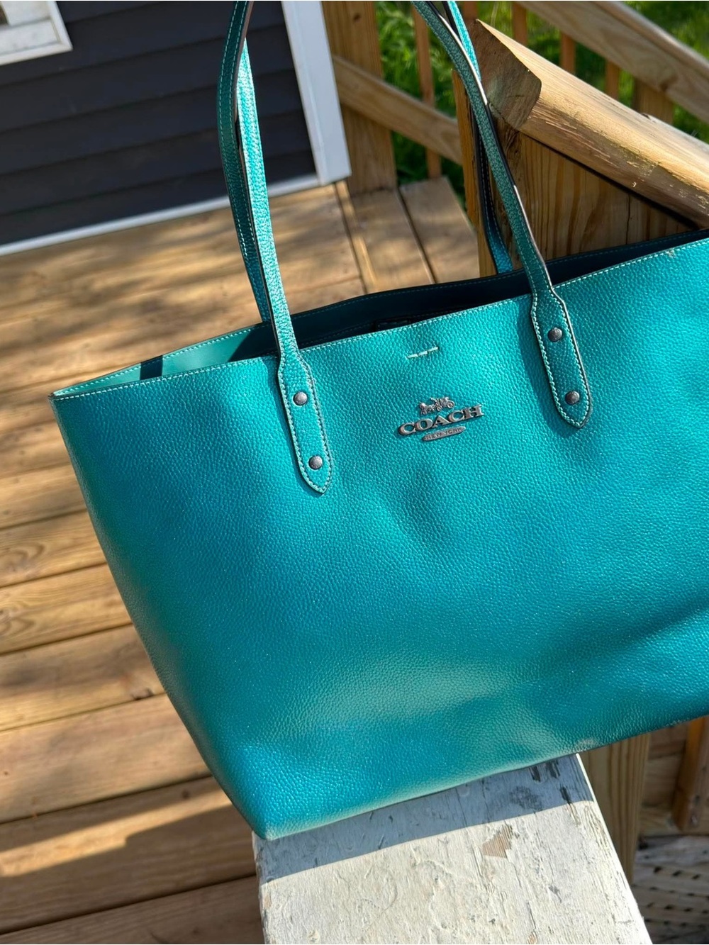 Authentic Coach City Tote Bag in Rare Metallic Veridian Green/Teal